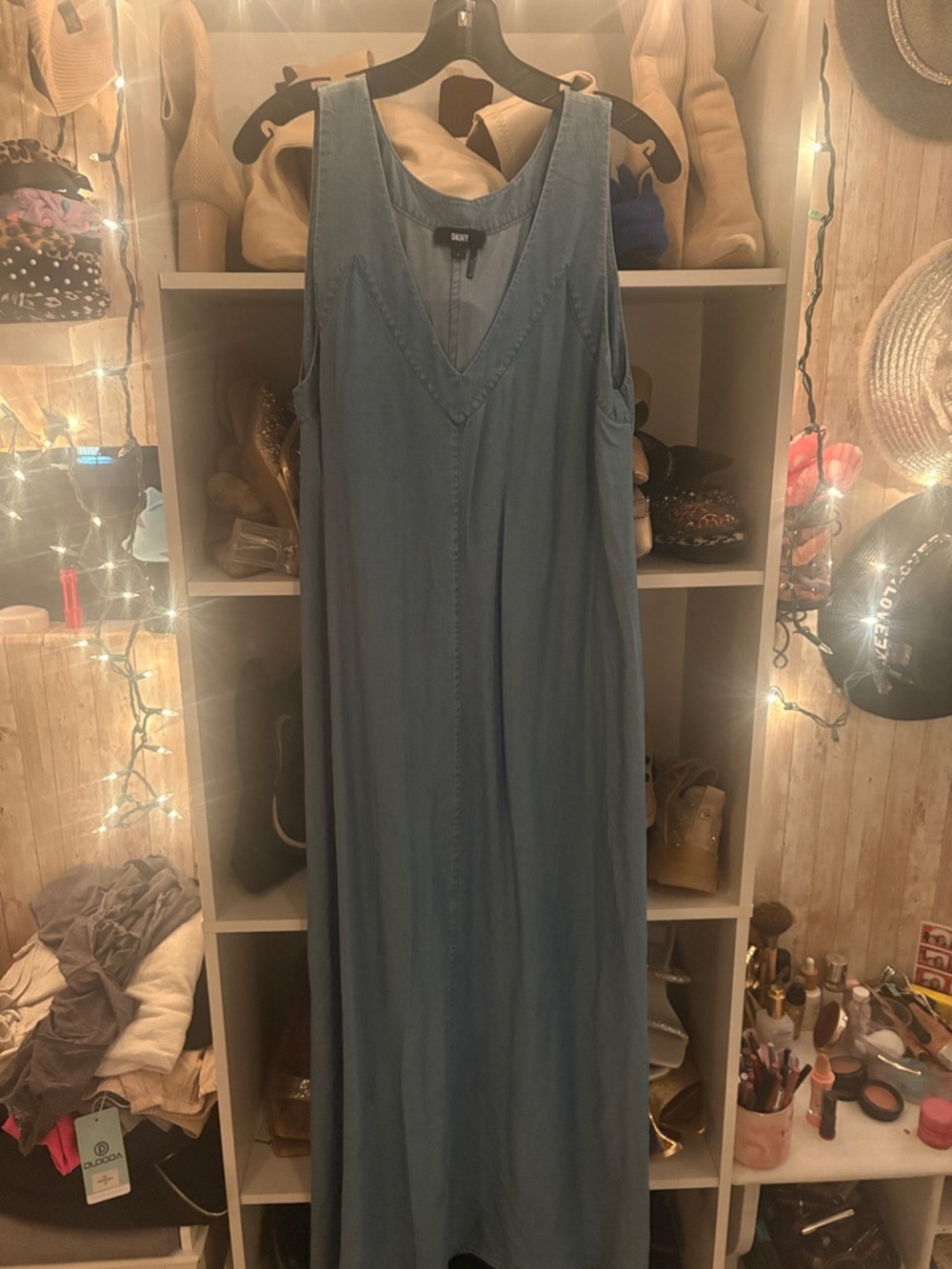 DKNY Chambray Blue Sleeveless V-Neck Maxi Dress